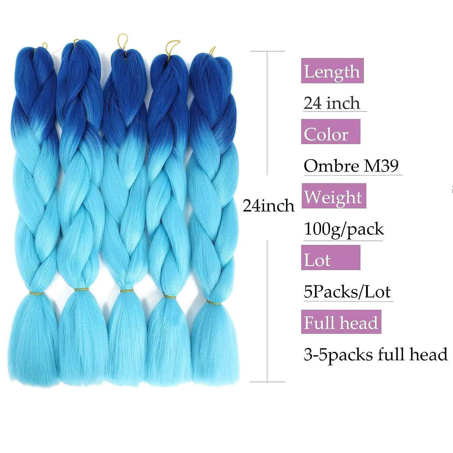 Синтетические плетеные волосы для девочек Разноцветные волосы для косичек Гигантская коса для вязания крючком Коробка для самовыражения Плетение волос Изображение 1