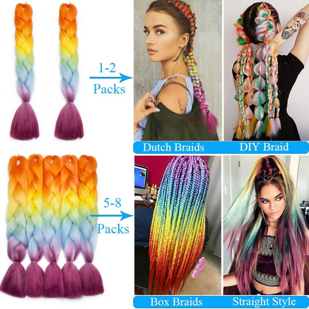 Синтетические плетеные волосы для девочек Разноцветные волосы для косичек Гигантская коса для вязания крючком Коробка для самовыражения Плетение волос Изображение 4