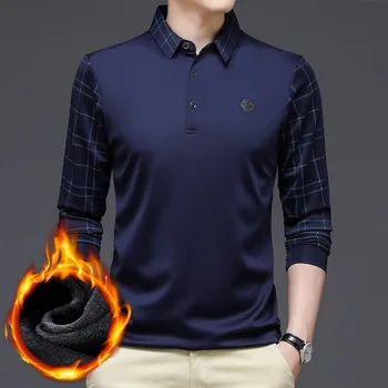 2022 новая мужская футболка с длинным рукавом на флисовой подкладке, Повседневная мужская футболка в корейском стиле, модная утепленная теплая мужская футболка 1