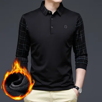 2022 новая мужская футболка с длинным рукавом на флисовой подкладке, Повседневная мужская футболка в корейском стиле, модная утепленная теплая мужская футболка 2
