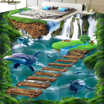 beibehang Пользовательские Фотообои Папки для рисования Пола Водопад Небольшой мост Дорожка для ванной Комнаты Скалы Подвесной остров 3D Пол 1