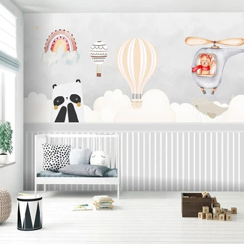 Изготовленное на заказ фото 3D Современная Скандинавская Мультяшная Панда На воздушном шаре Фон Детской Комнаты Обои Papel Pintado Paid Tapety 1