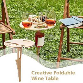 Креативный Складной Винный столик с круглым настольным деревянным держателем бокала для вина для пикника на открытом воздухе Кемпинг Портативный Винный Стеллаж 1
