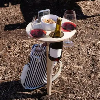 Креативный Складной Винный столик с круглым настольным деревянным держателем бокала для вина для пикника на открытом воздухе Кемпинг Портативный Винный Стеллаж 2