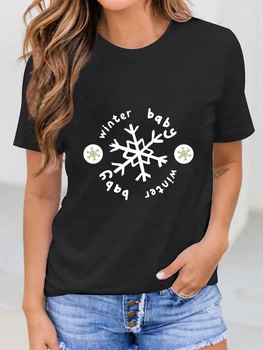 Модная Кавайная Женская футболка с коротким рукавом и принтом снежинки, Летние футболки в стиле Харадзюку для девочек, Забавные футболки с графическим рисунком, Топы 1