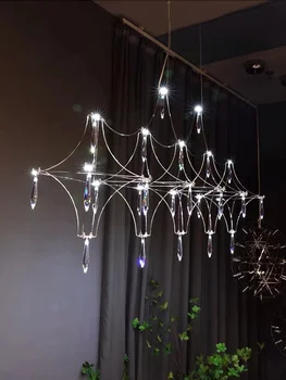 Прямоугольная минималистичная люстра из нержавеющей стали для столовой, светодиодные лампы в форме кристаллов для современной барной стойки 1