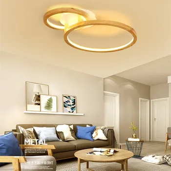 Скандинавский деревянный светодиодный потолочный светильник, современная лампа для гостиной, спальни, творческая личность, круглый светодиодный потолочный светильник ZM111105 1
