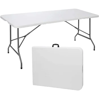 Складной стол, 6 футов, раскладывающийся пополам, Пластиковый обеденный стол для пикника, Походный стол, портативные и легкие уличные столы 1
